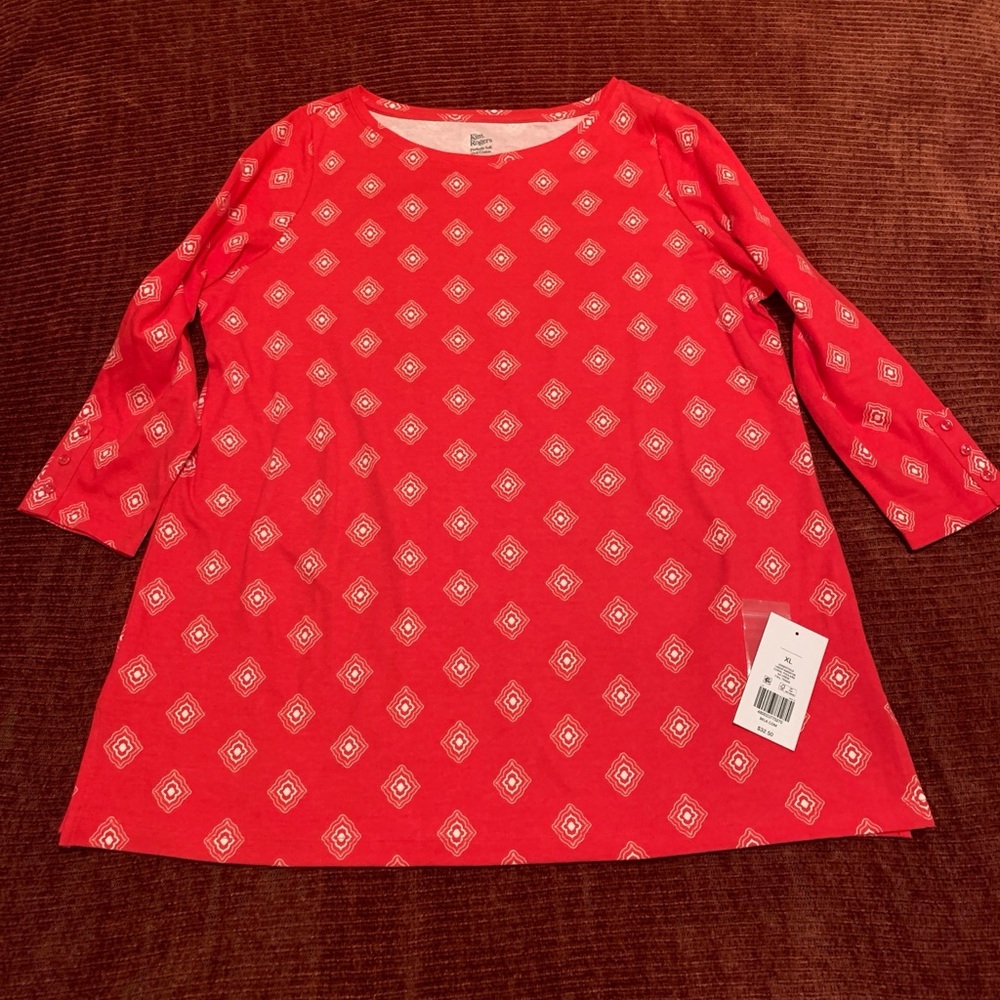 Orange Coral, 3/4-Sleeve, Long-Tail Top -- Belk - Picture 2 of 10
